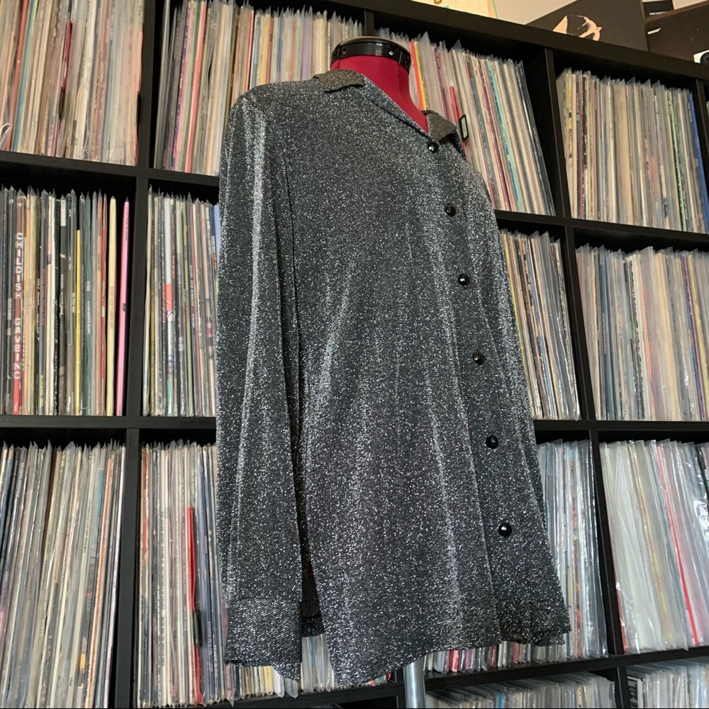 Vintage Silver Disco Button Down Pointed Collar 7… - image 8